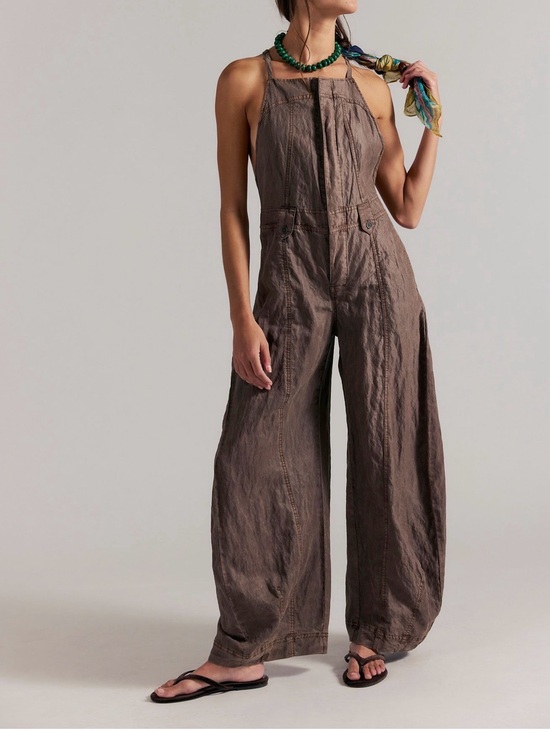 Free People Pants - Free People Barrel Sleeveless Jumpsuit in Brown